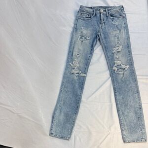 American Eagle Airflex+ Distressed Light Blue Men’s Skinny Jeans (28x34)